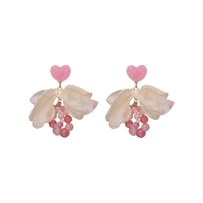 Pendientes hechos a mano con piedra natural y agujas de plata rosa 