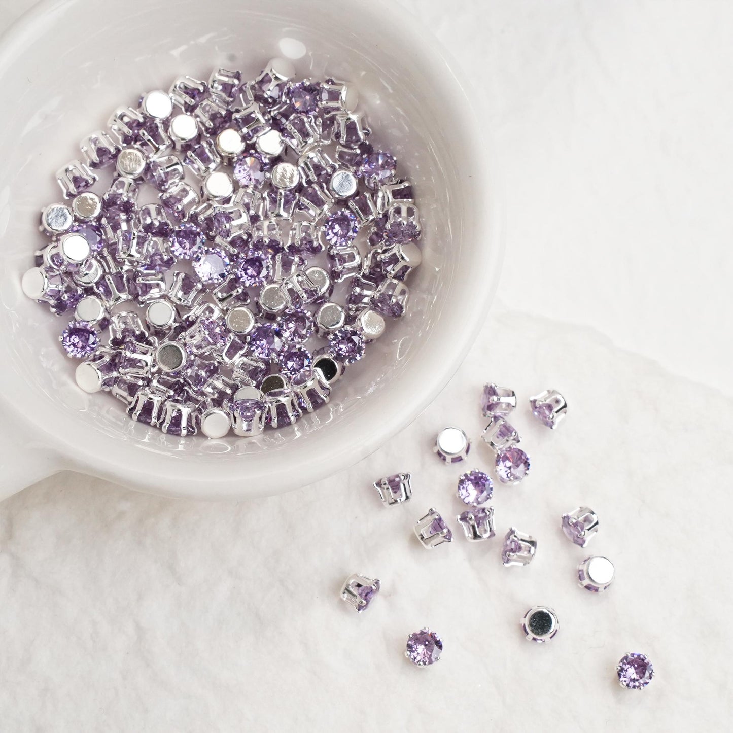 OneMillet Round Cubic Zirconia Beads AAA Silver Plated