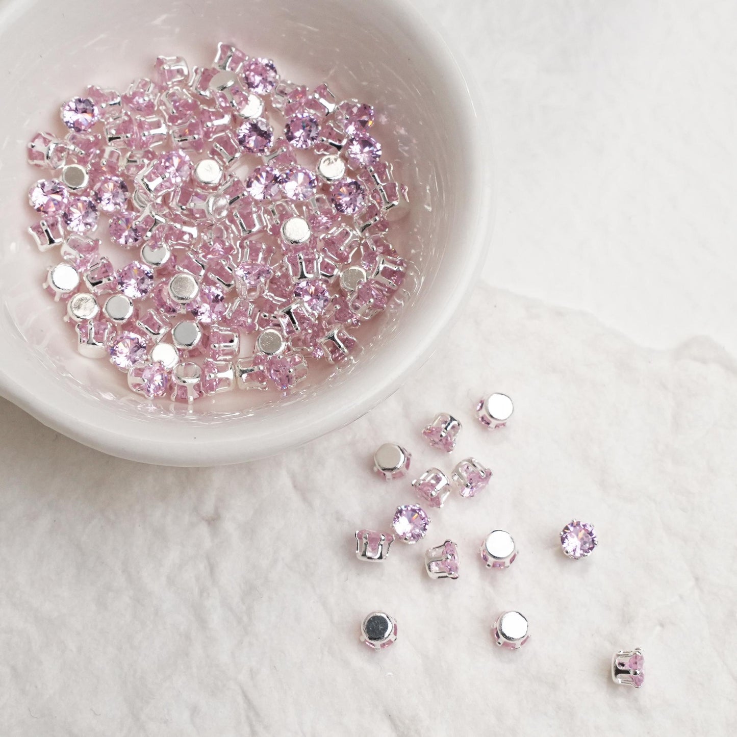 OneMillet Round Cubic Zirconia Beads AAA Silver Plated