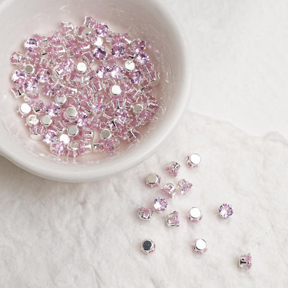 OneMillet Round Cubic Zirconia Beads AAA Silver Plated