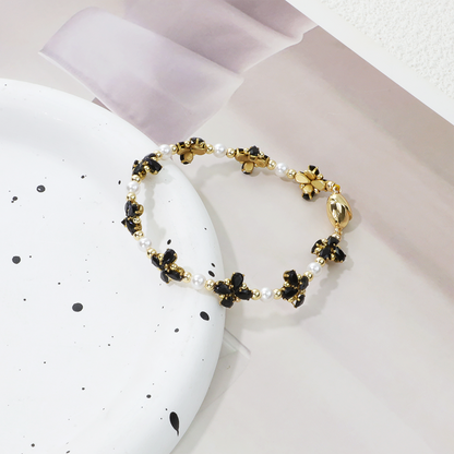 Pulsera de aguamarina y perla hecha a mano