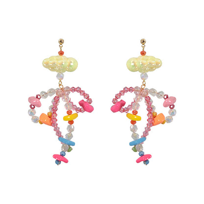 Pendientes de cuentas con forma de nube de caramelo de arcoíris, hechos a mano, con forma de aguja de plata 