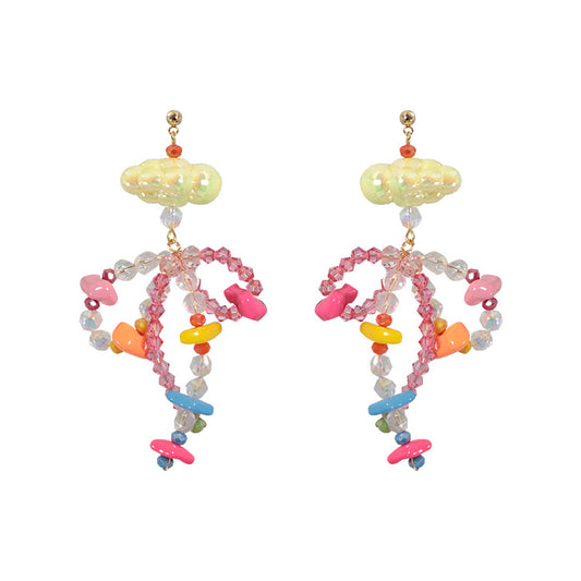 Pendientes de cuentas con forma de nube de caramelo de arcoíris, hechos a mano, con forma de aguja de plata 