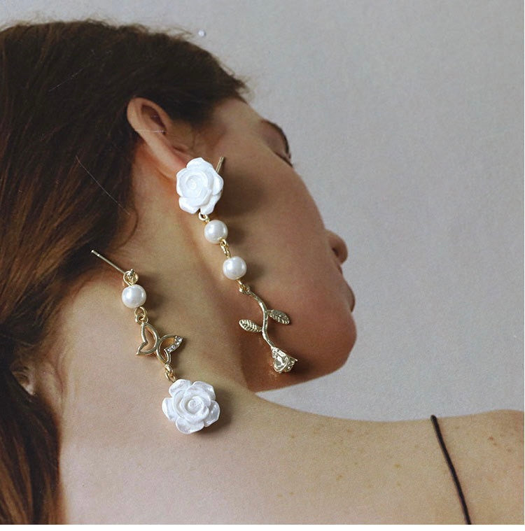 Pendientes de perlas rosas Pendientes de aguja de plata 