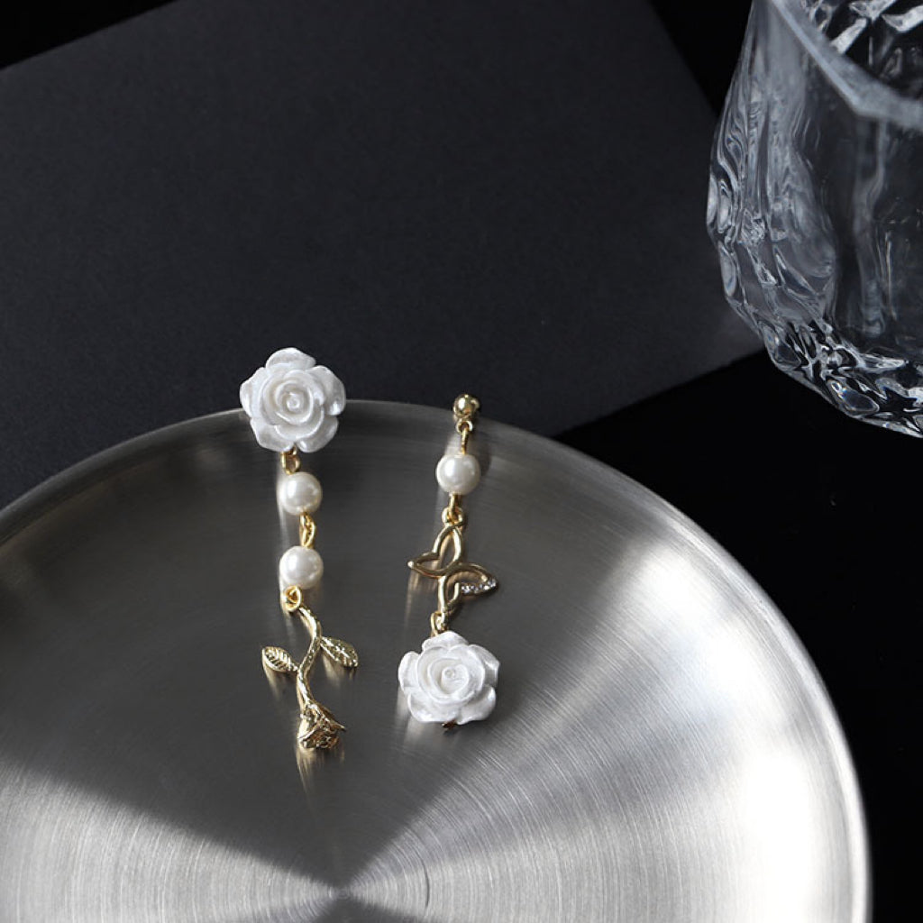 Pendientes de perlas rosas Pendientes de aguja de plata 