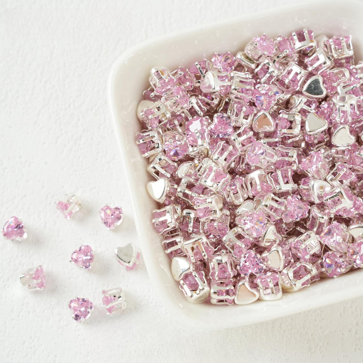 Heart-Shaped Zirconia Beads DIY Accessories Silver-Plated 5MM