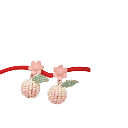 Pendientes de cuentas de semillas hechos a mano con flor rosa y aguja de plata 