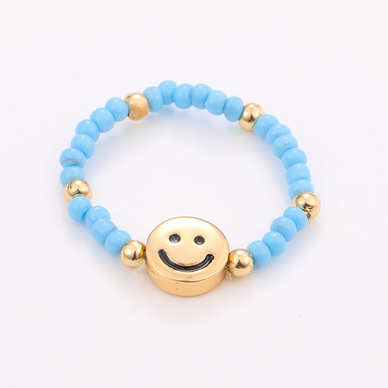 Sommerliche handgefertigte Perlenringe - Bunte Dopaminringe 10er Set