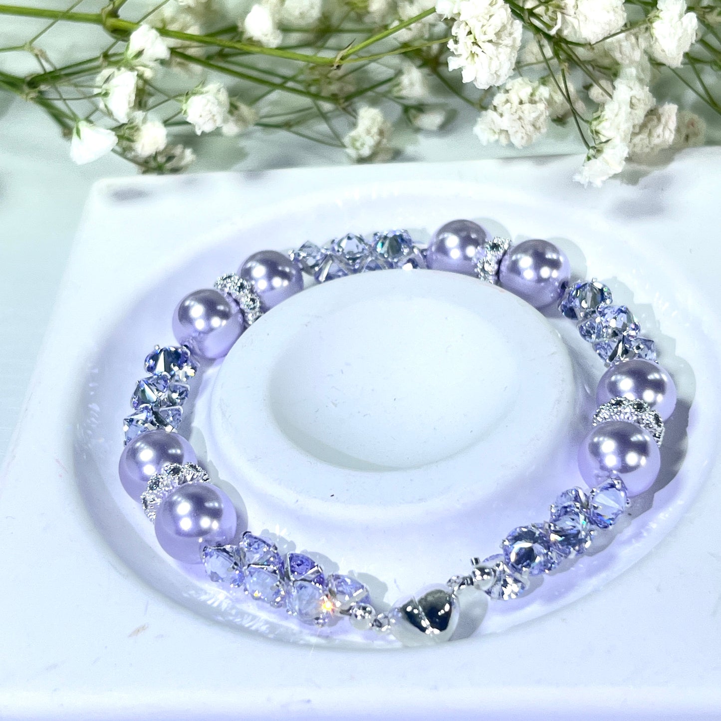 Pulsera de aguamarina y perla hecha a mano