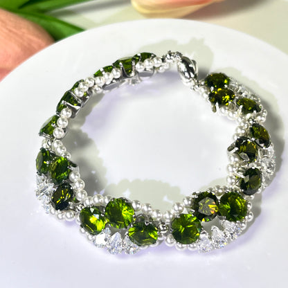 Pulsera de aguamarina y perla hecha a mano