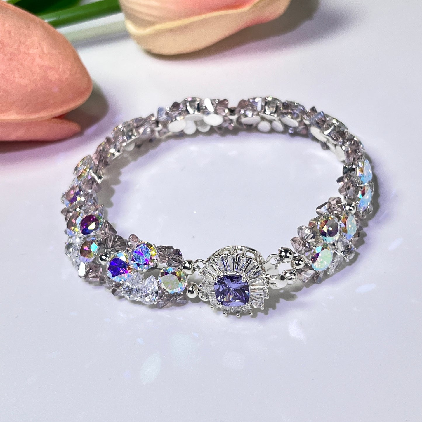 Pulsera de aguamarina y perla hecha a mano