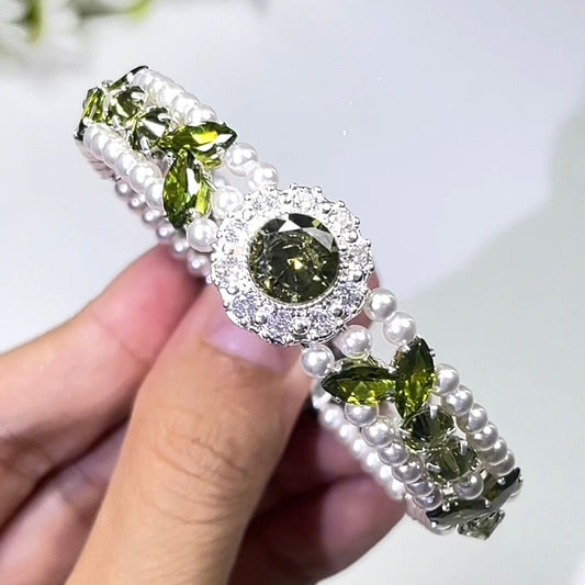 Pulsera de aguamarina y perla hecha a mano