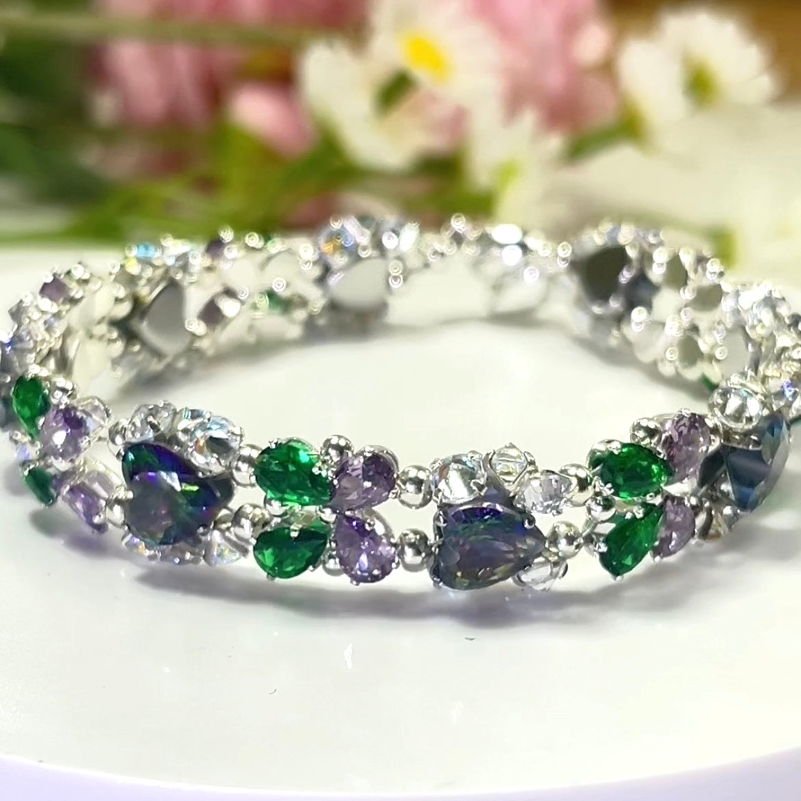 Pulsera de aguamarina y perla hecha a mano