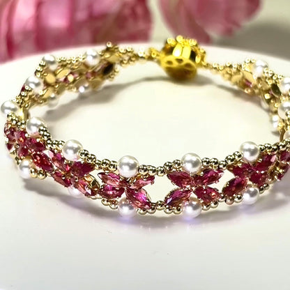 Pulsera de aguamarina y perla hecha a mano