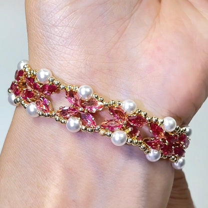 Pulsera de aguamarina y perla hecha a mano