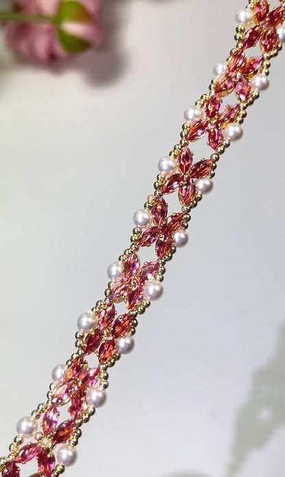 Pulsera de aguamarina y perla hecha a mano