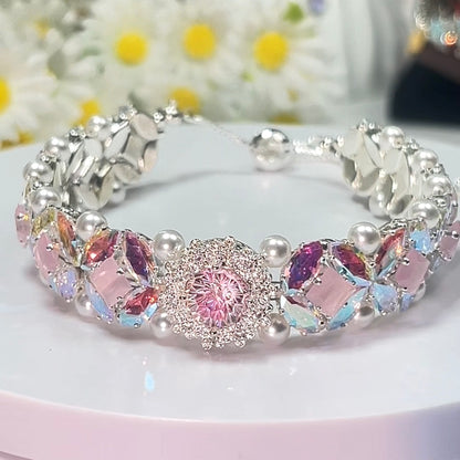 Pulsera de aguamarina y perla hecha a mano