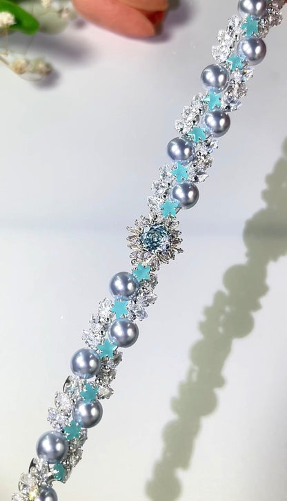 Pulsera de aguamarina y perla hecha a mano