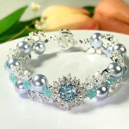 Pulsera de aguamarina y perla hecha a mano