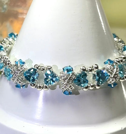 Pulsera de aguamarina y perla hecha a mano