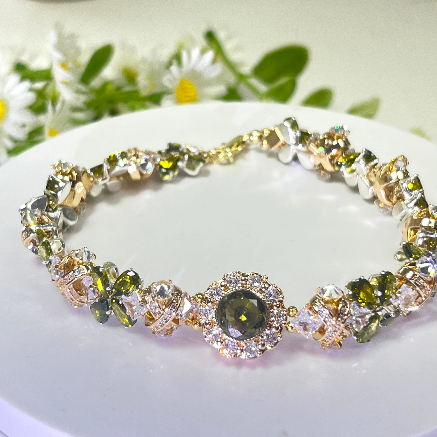 Pulsera de aguamarina y perla hecha a mano