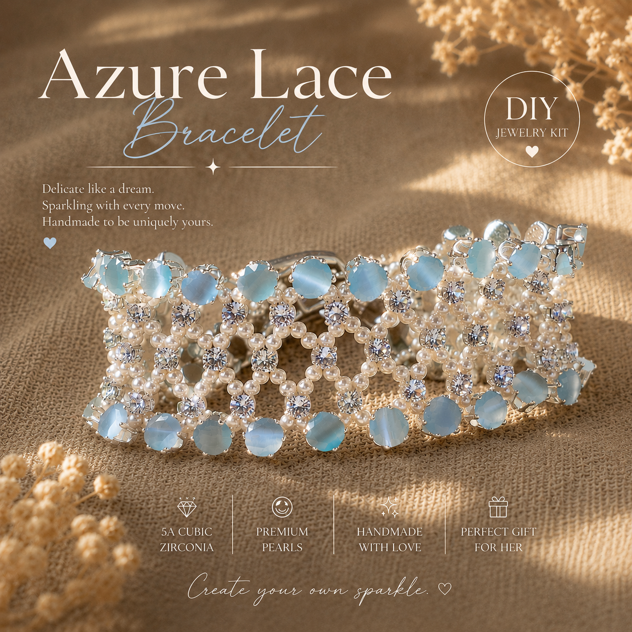 Handgefertigtes Perlen- und Aquamarinarmband