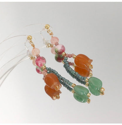 Pendientes de cuentas hechos a mano en plata de ley