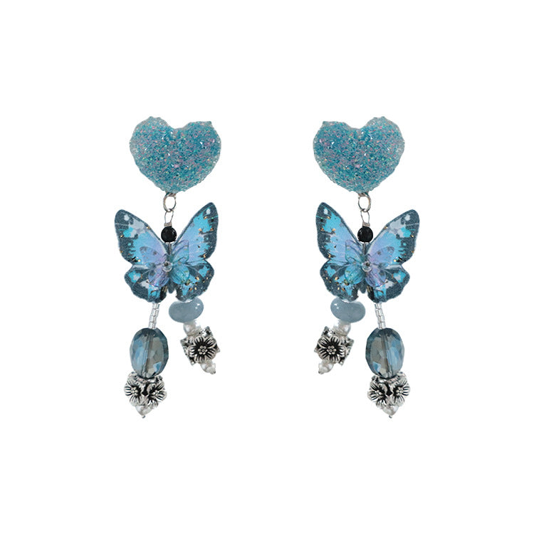Pendientes de plata de ley con cuentas de mariposa azul 