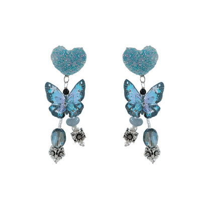 Pendientes de plata de ley con cuentas de mariposa azul 