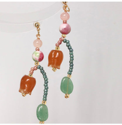 Pendientes de cuentas hechos a mano en plata de ley