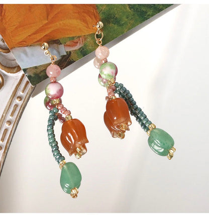 Pendientes de cuentas hechos a mano en plata de ley