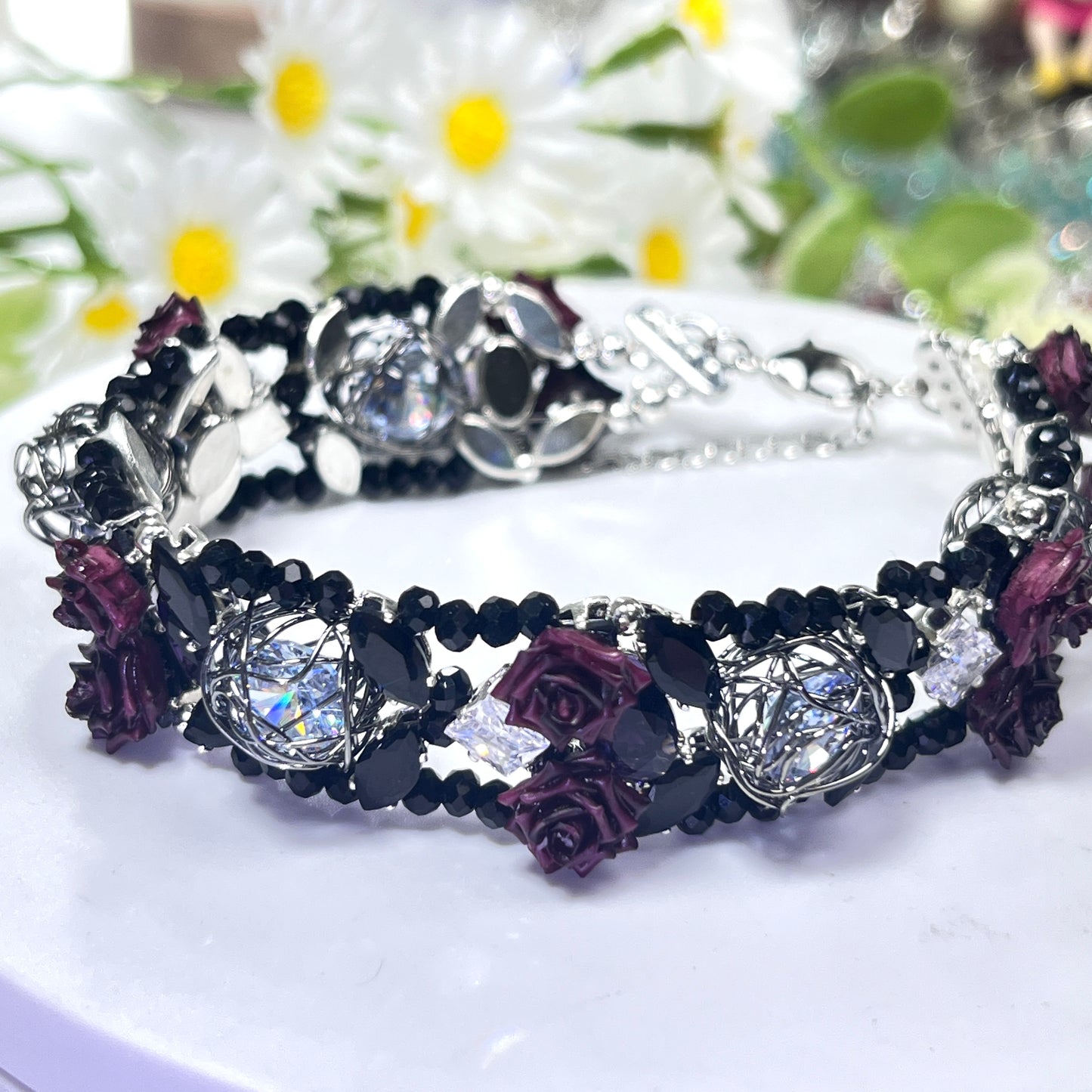 Pulsera de aguamarina y perla hecha a mano