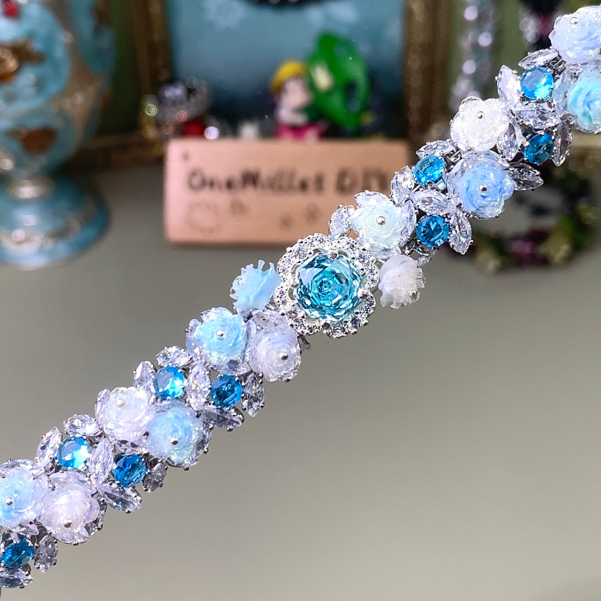 Pulsera de aguamarina y perla hecha a mano