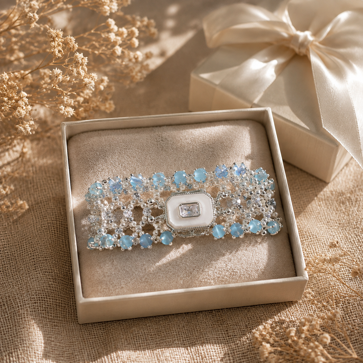 Handgefertigtes Perlen- und Aquamarinarmband