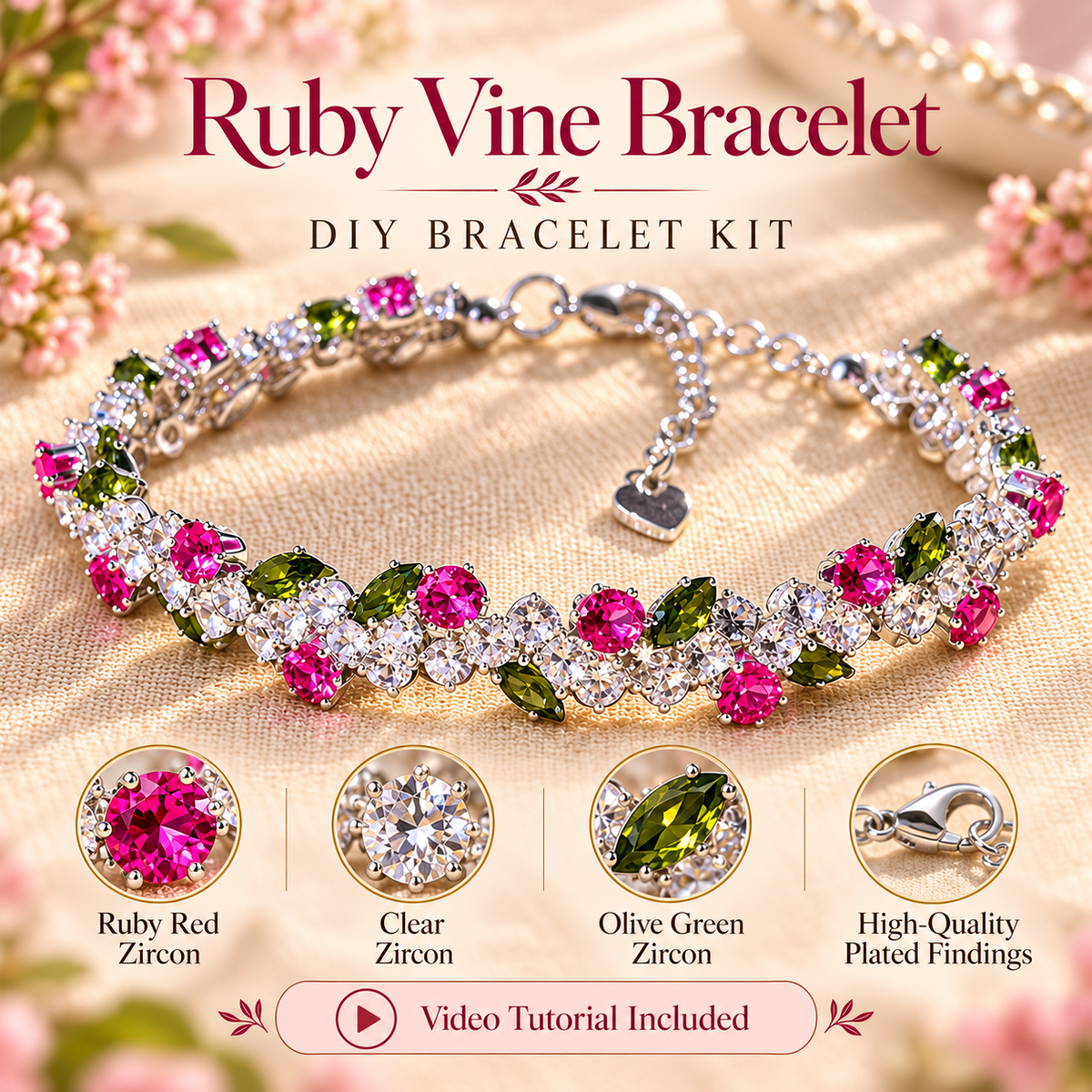 OneMillet Zirconia Bracelet Kit–M1012 All-in-One DIY Kit Handmade Jewelry Material Kit