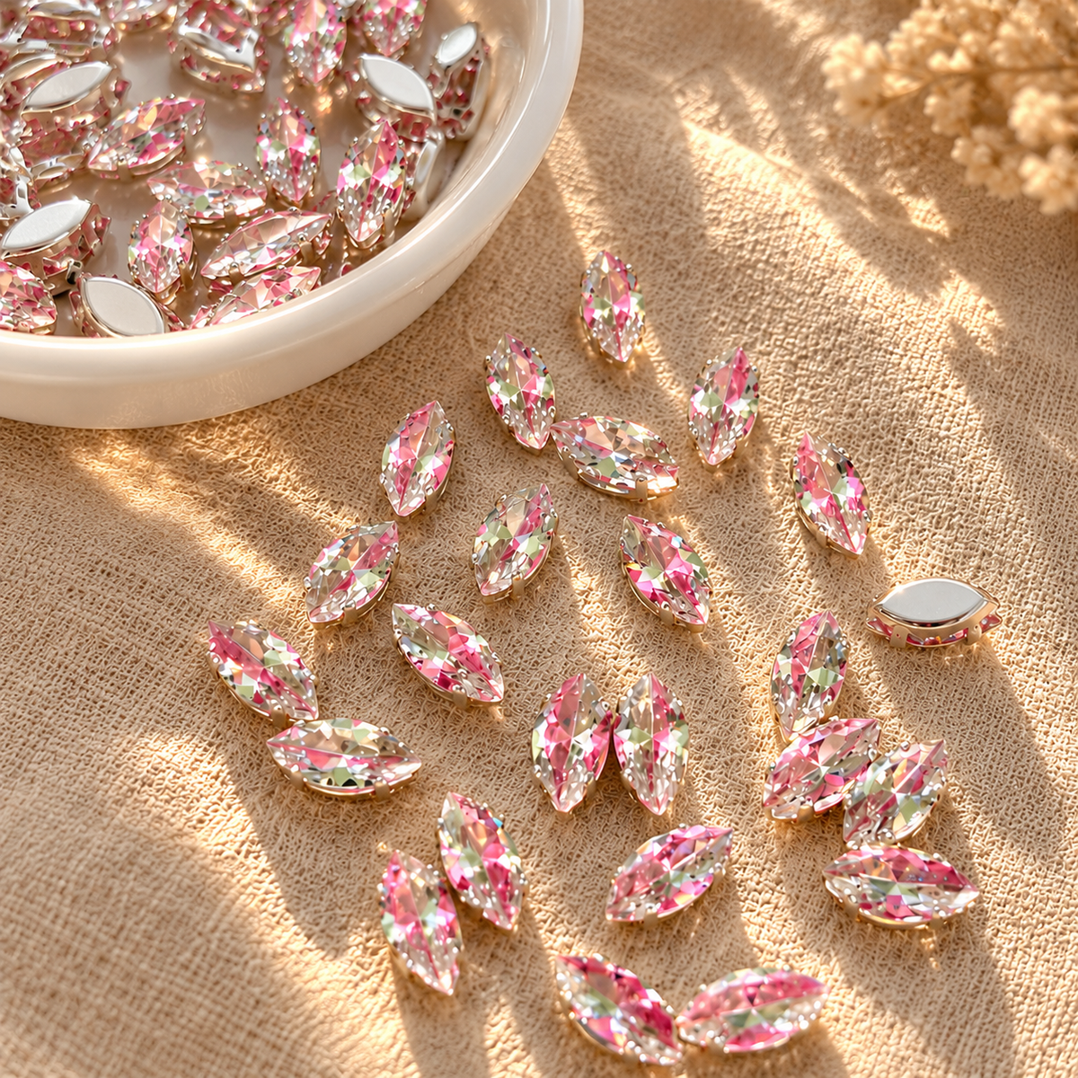 Two-Tone Pink & Green Marquise 5A Cubic Zirconia Beads  4*8mm