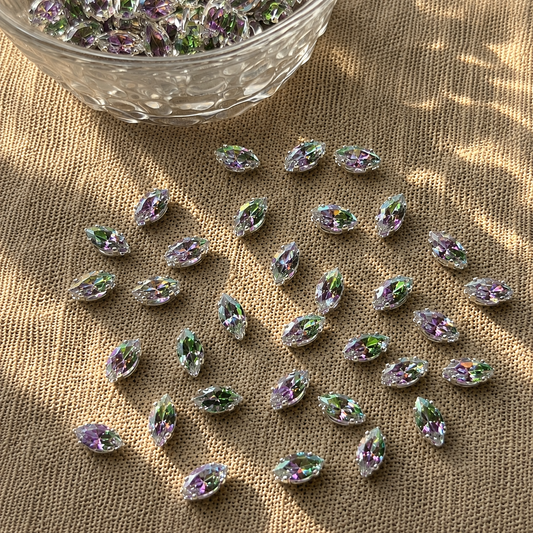 Two-Tone Green & Purple Marquise 5A Cubic Zirconia Beads Silver Plated 4*8mm