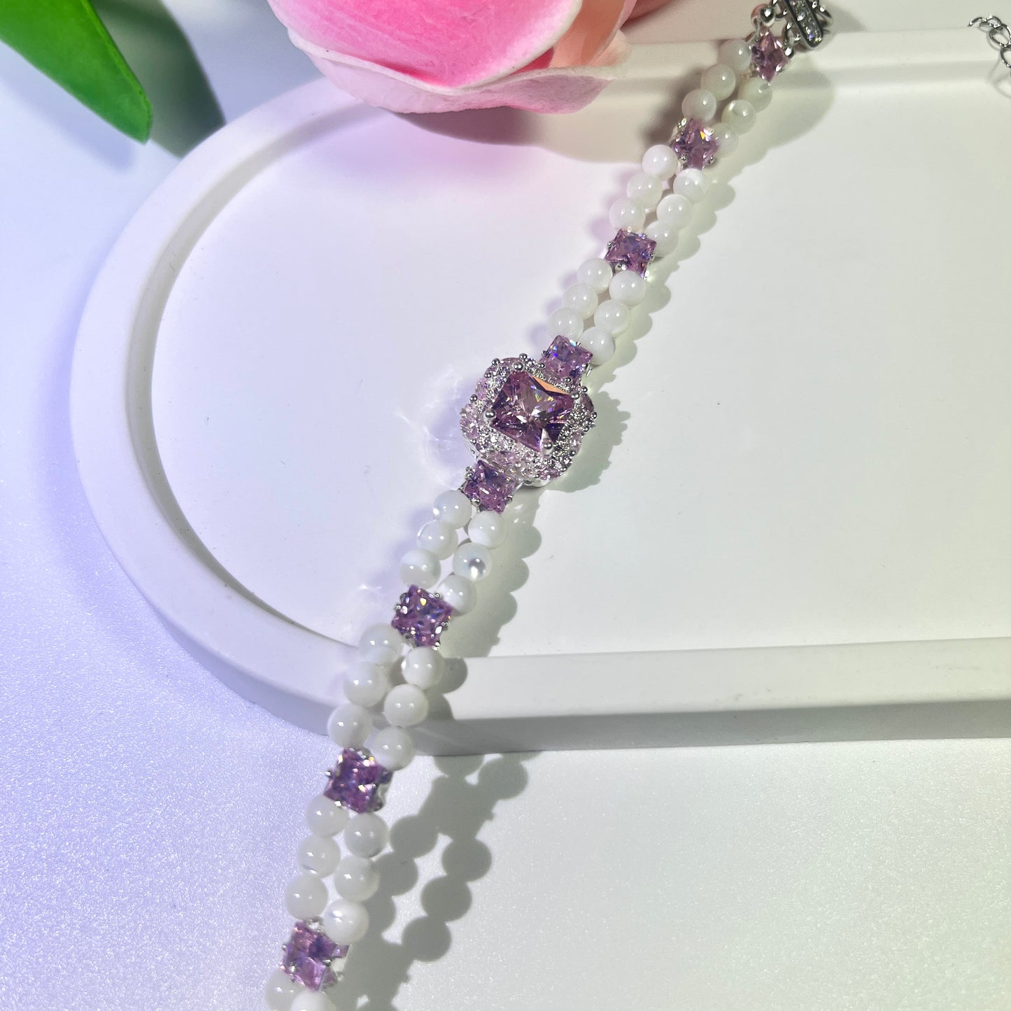 Pulsera de aguamarina y perla hecha a mano