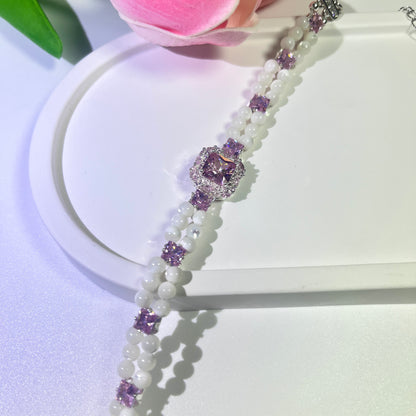 Pulsera de aguamarina y perla hecha a mano