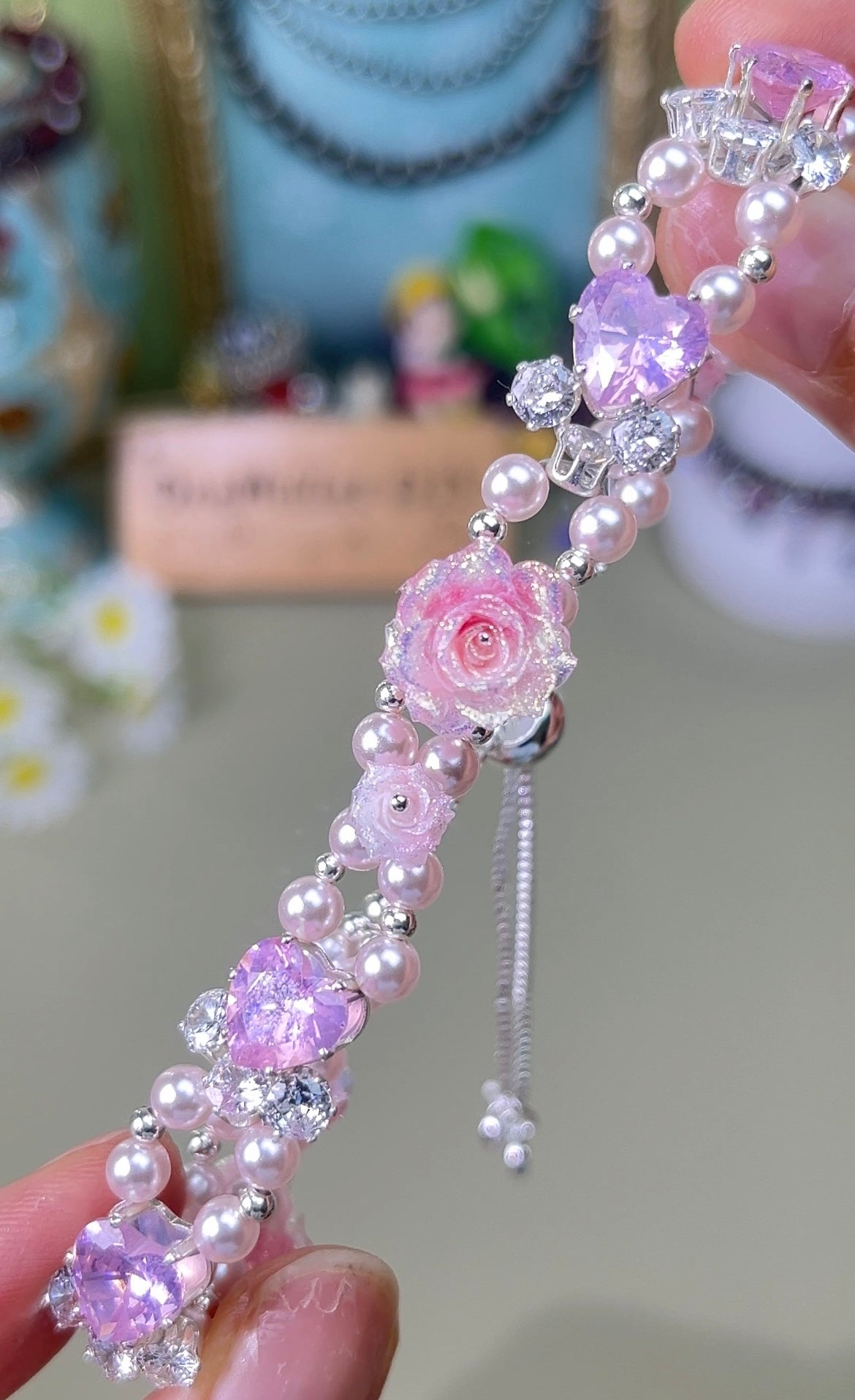 Pulsera de aguamarina y perla hecha a mano