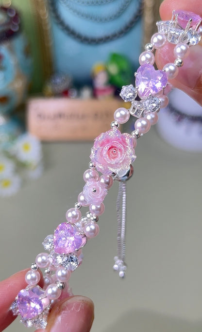 Pulsera de aguamarina y perla hecha a mano