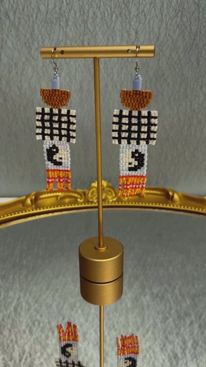 Tai Chi Vintage Bohemian Earrings  Seed Bead Handmade Tassel Earrings