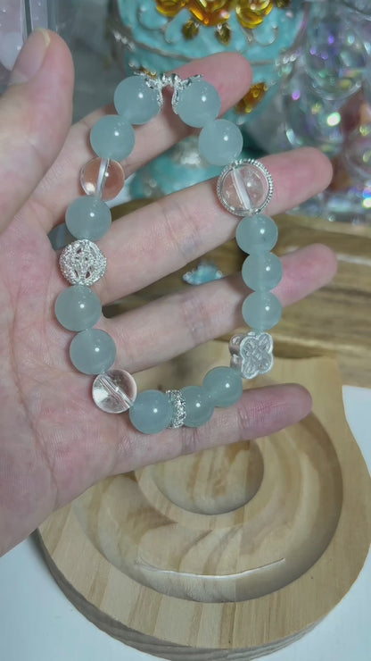 Handmade Blue Natural Crystal Bracelet with S925 Silver Beads