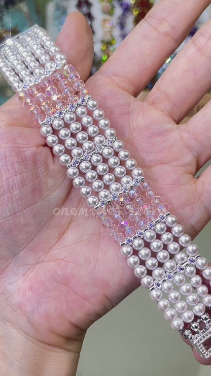 Pulsera de aguamarina y perla hecha a mano