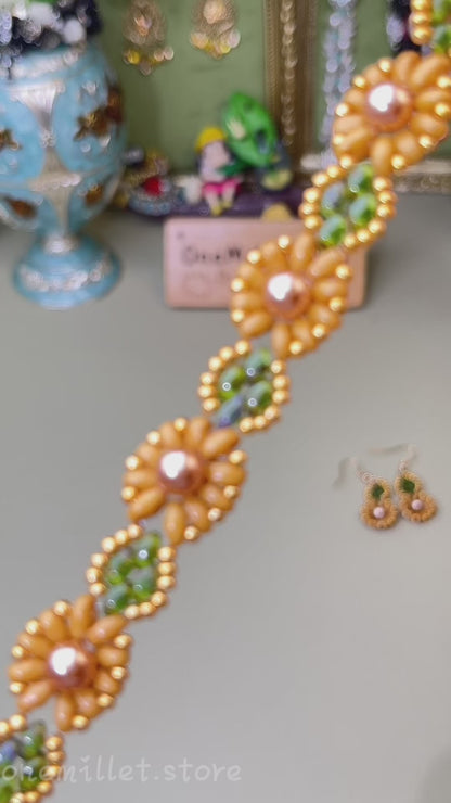 Pulsera de aguamarina y perla hecha a mano