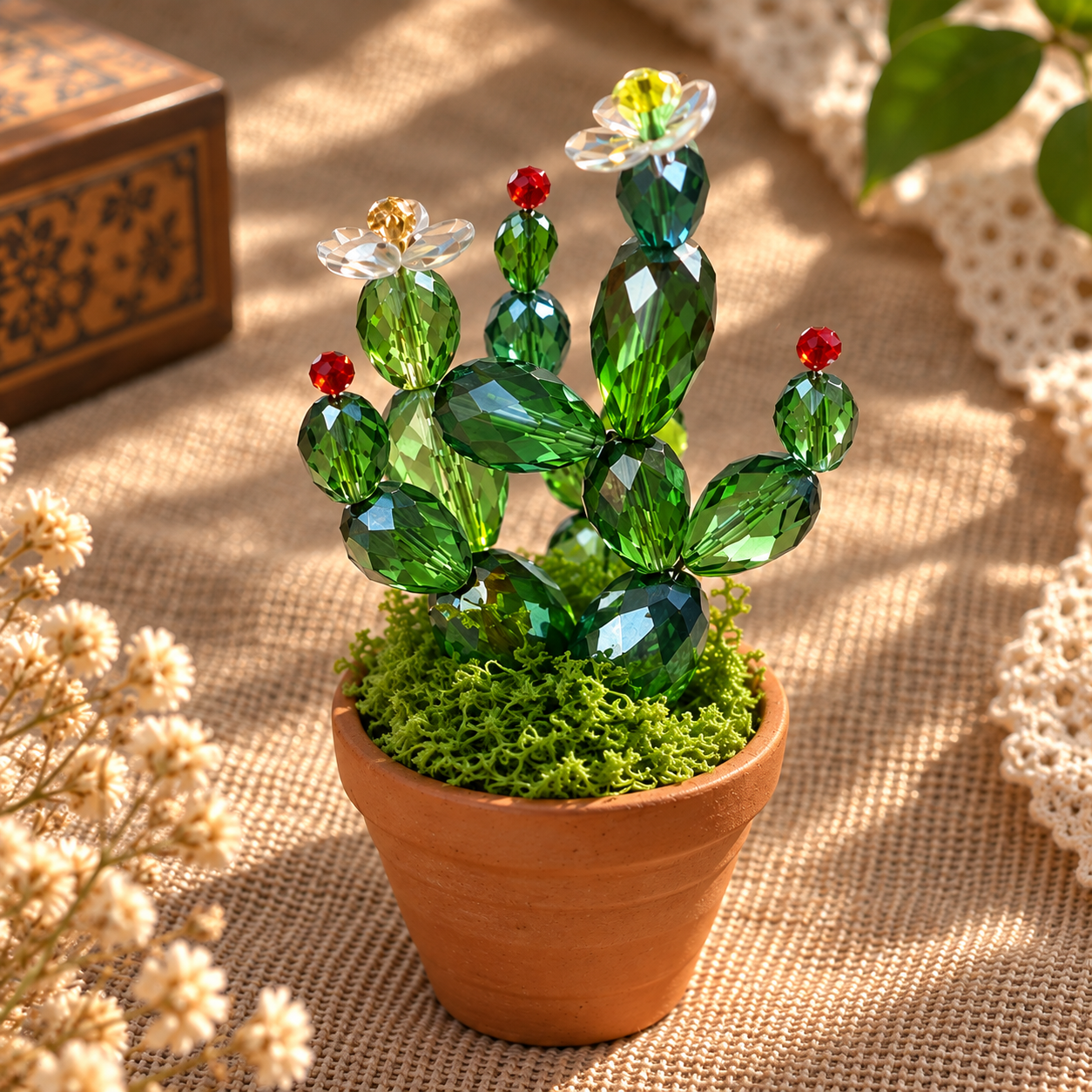 DIY Beaded Cactus Kit with Flower Pot Included, Crystal Cactus Potted Plant Craft Kit, Handmade Home Decor Gift