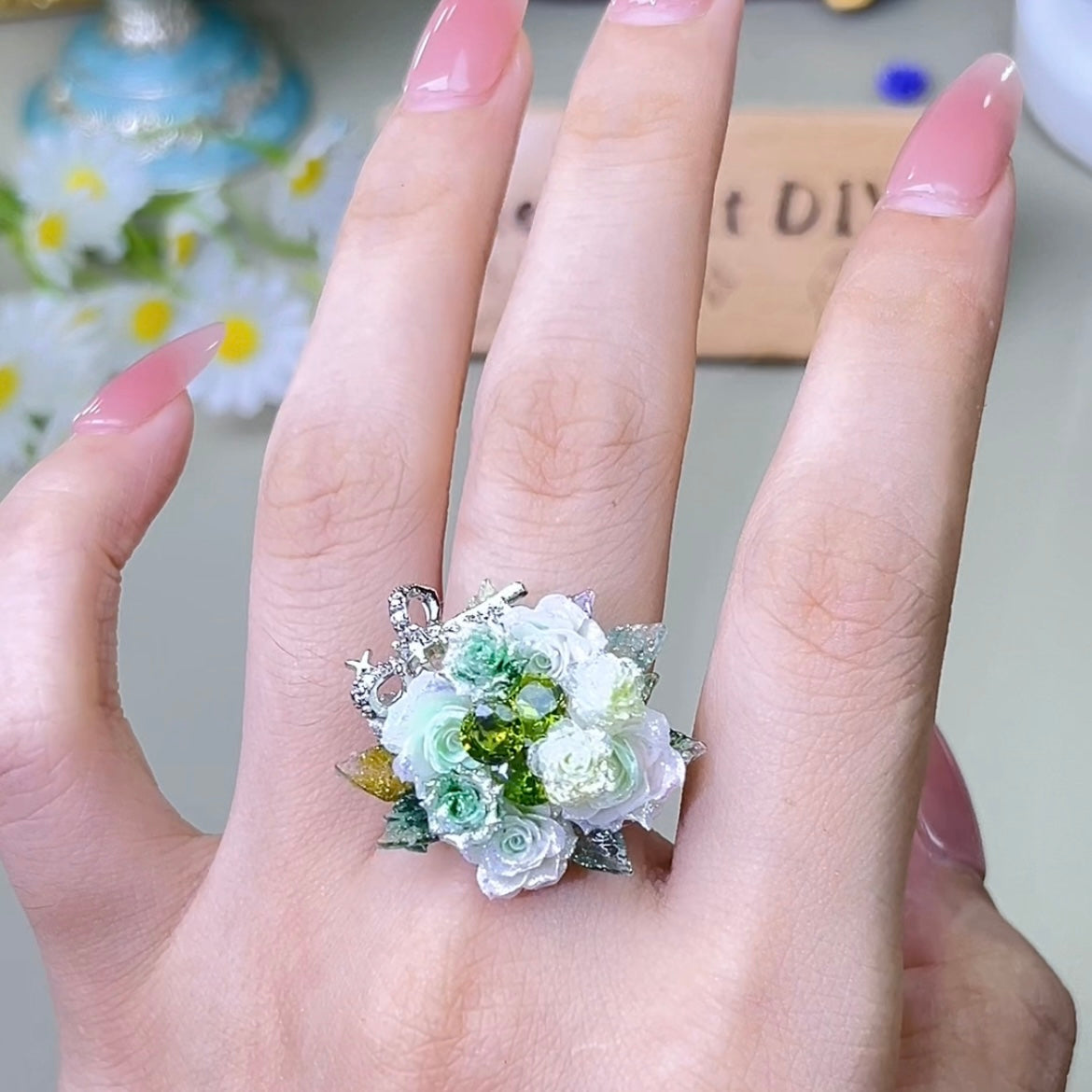 Pulsera de aguamarina y perla hecha a mano