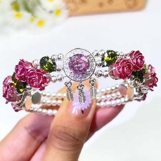 Pulsera de aguamarina y perla hecha a mano
