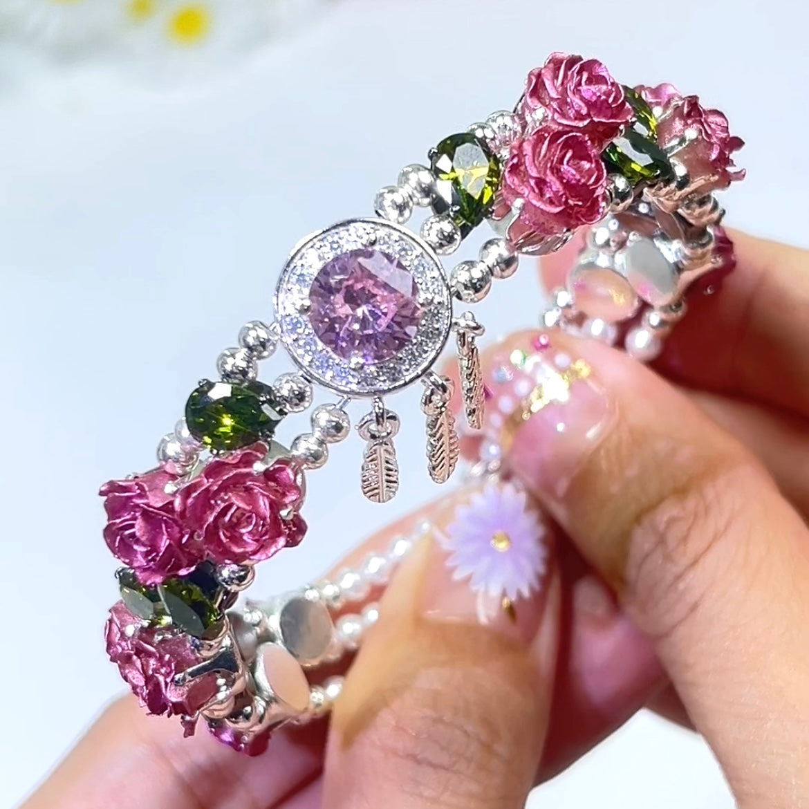 Pulsera de aguamarina y perla hecha a mano