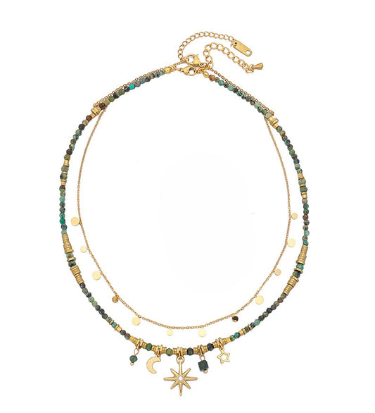 Collar vintage de cuentas hecho a mano con piedras preciosas naturales en tonos coloridos